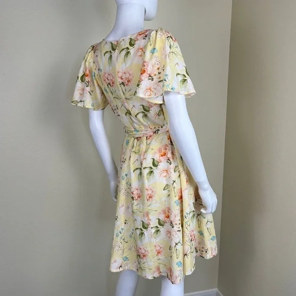Code By Lifestyle Women’s Size 12 Yellow Floral Linen Cotton Fit & Flare Dress - Picture 10 of 16